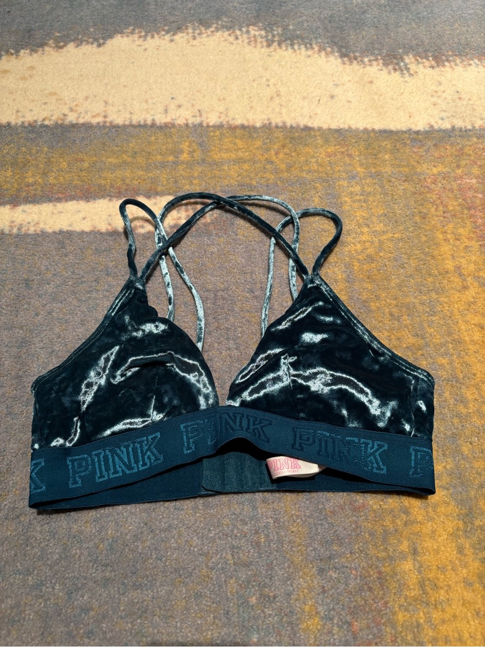 Victoria’s Secret PINK dark blue velvet bralette, small
